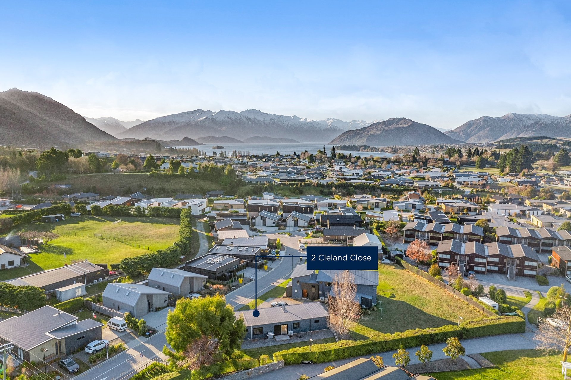 Aerial view of 2 Gland Close residential property in Christchurch with mountains and city in background